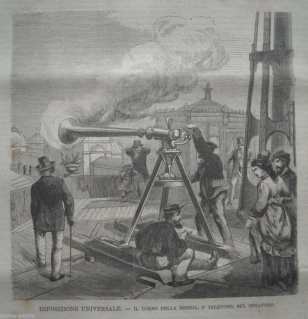 Incisione Antica Corno Della Nebbia O Telefono Sul Semaforo, Vienna 1873