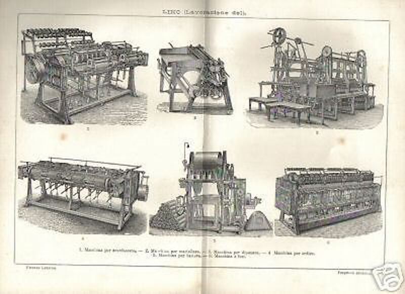 Lavorazione Del Lino: Antica Stampa Di Macchine Industriali (anni '20 '30)