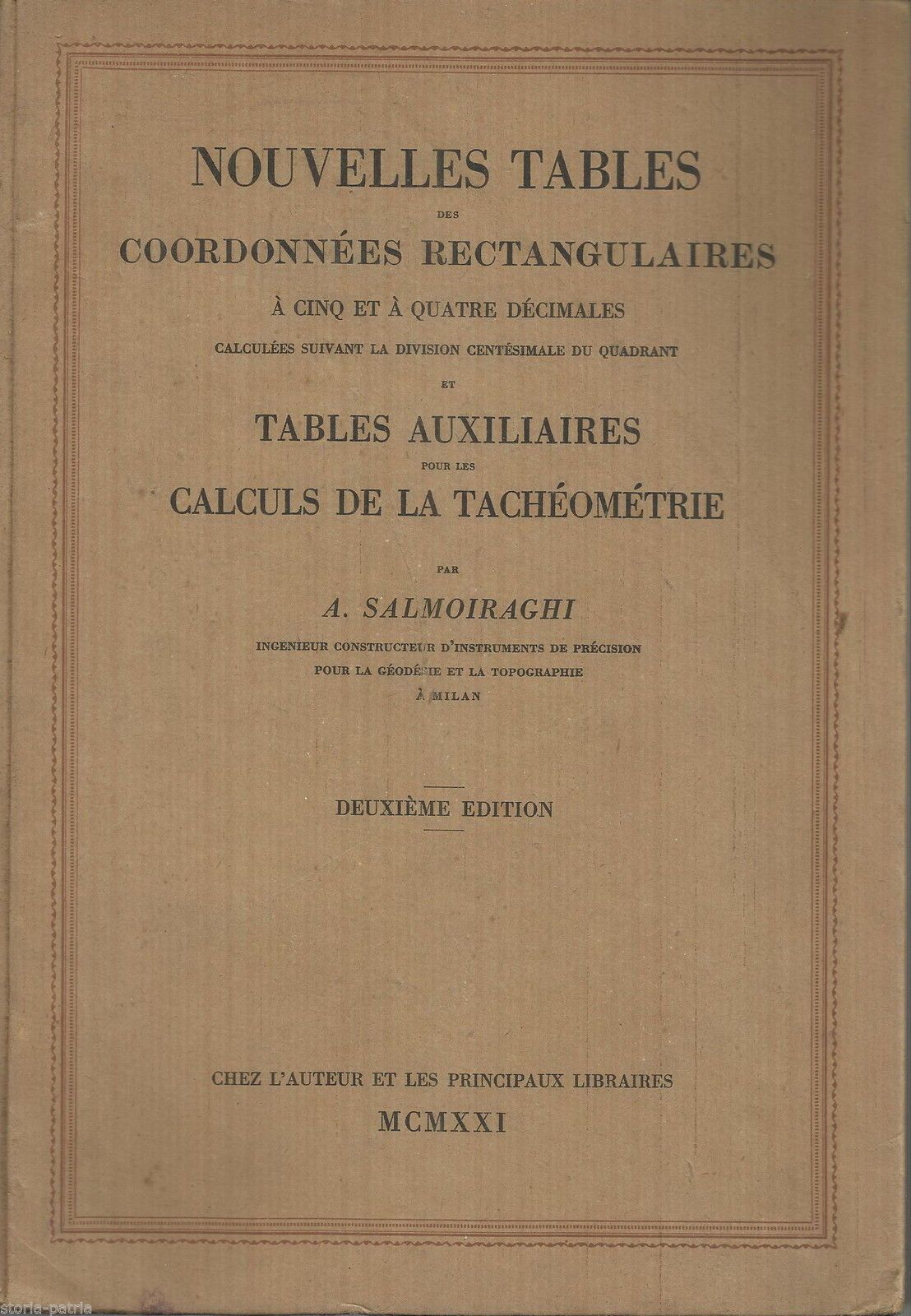 Salmoiraghi, Tavole Coordinate Rettangolari Tacheometria 1921