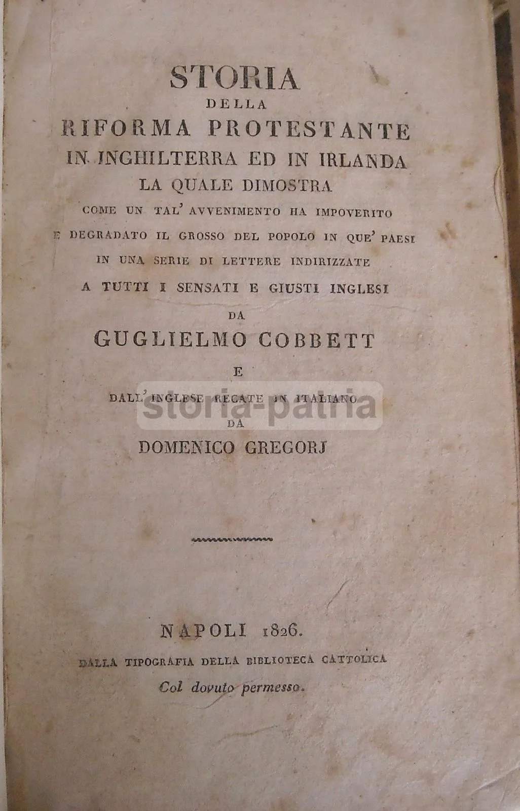 History of the Protestant Reformation, Cobbett, 1826 Naples, Gregorj