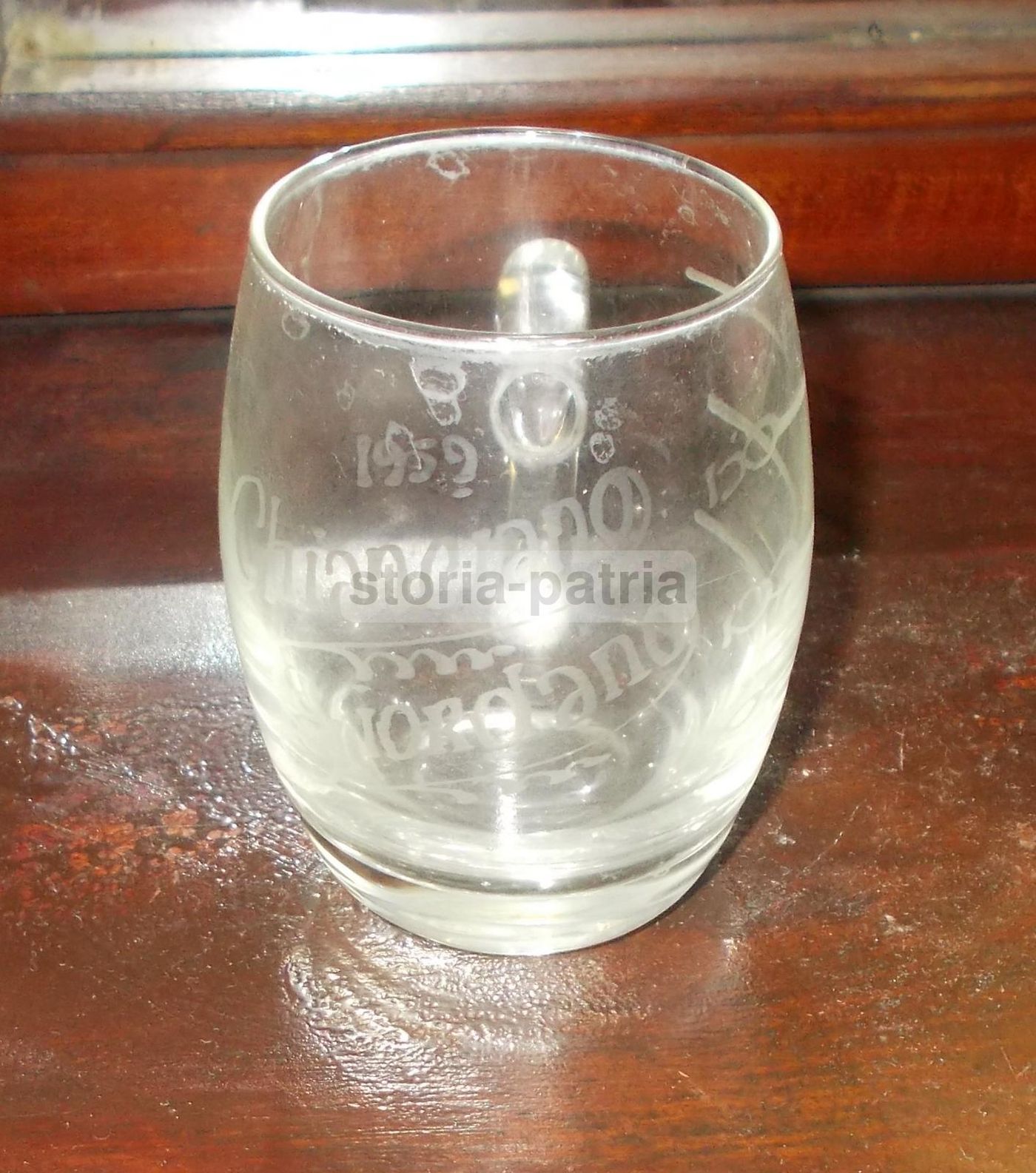 Bicchiere Pubblicitario Chianciano Giordano In Vetro Inciso, 1959