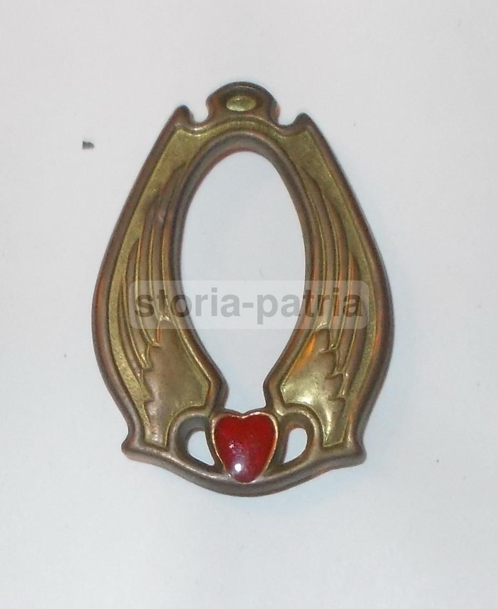 Fermaglio Art Déco Con Cuore Alato Smaltato, Anni '20 '50