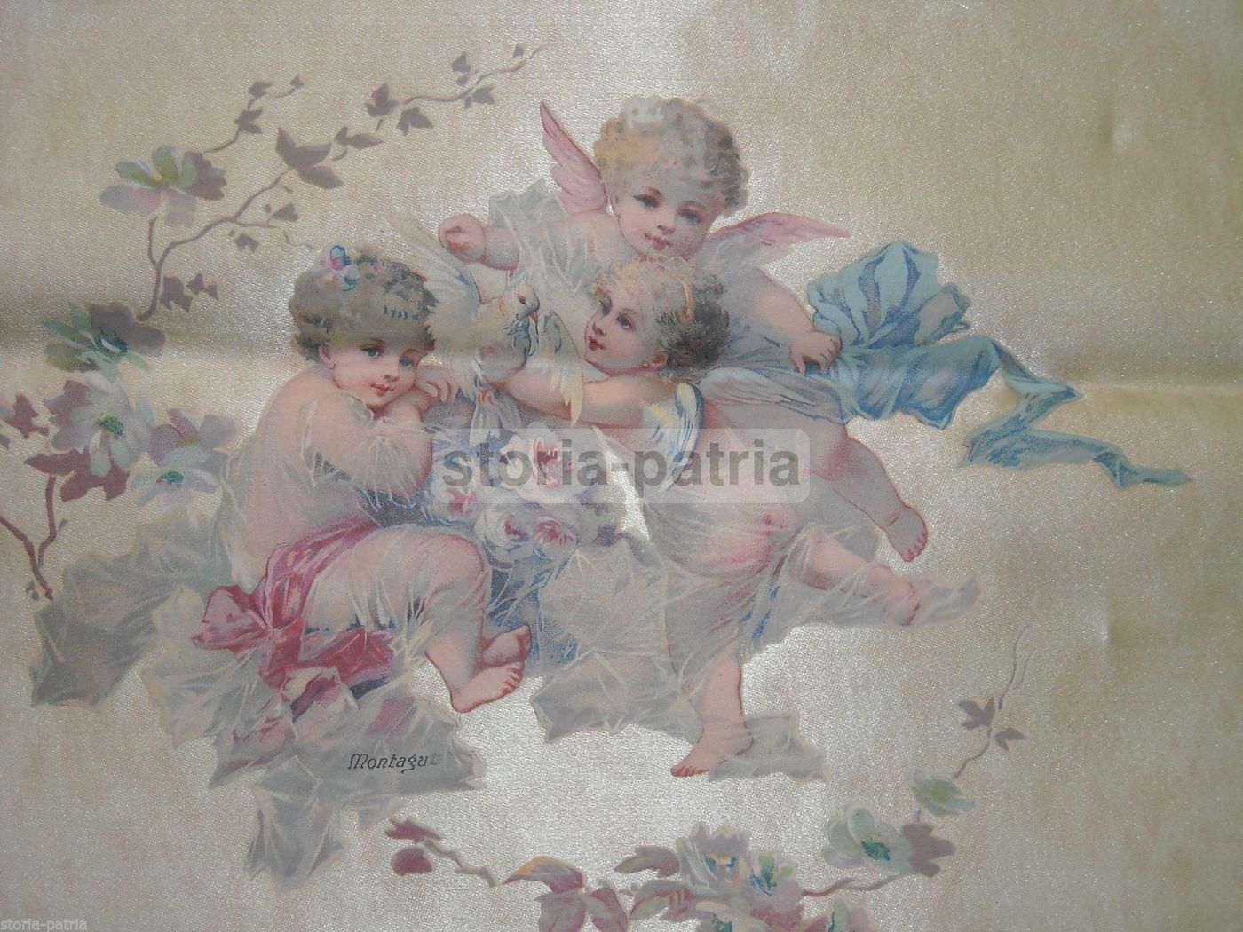 Tessuto Decorativo Liberty Con Puttini E Angeli, Montagu, Anni '30