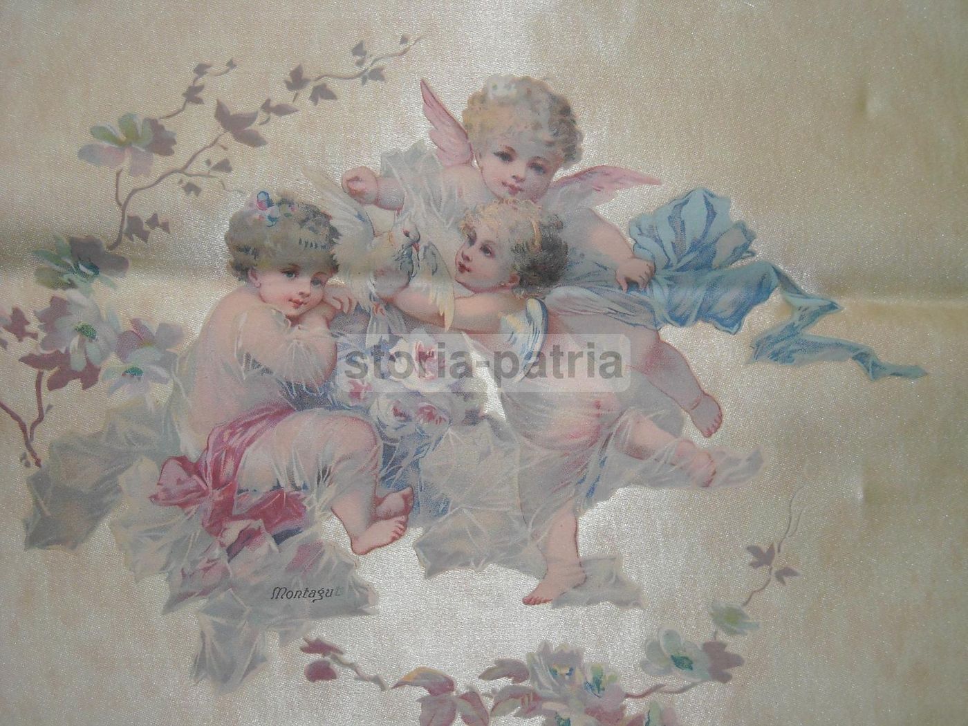 Tessuto Decorativo Liberty Con Puttini E Angeli, Montagu, Anni '30