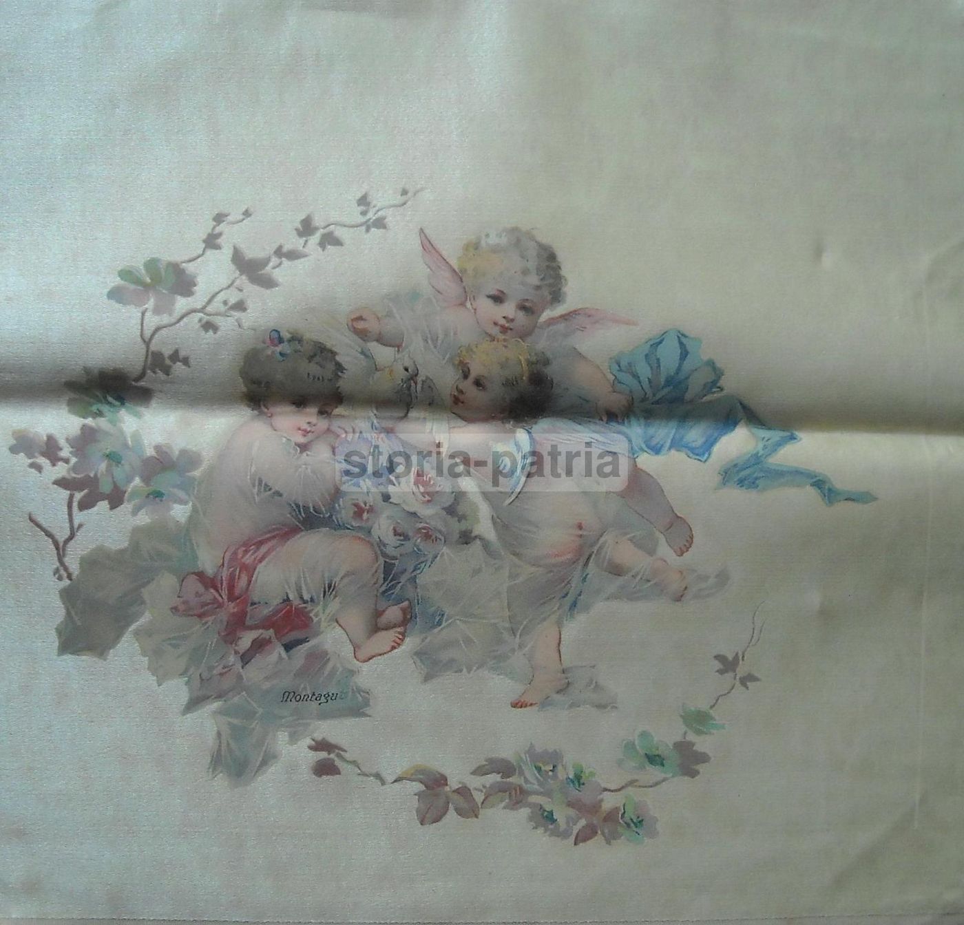 Tessuto Decorativo Liberty Con Puttini E Angeli, Montagu, Anni '30