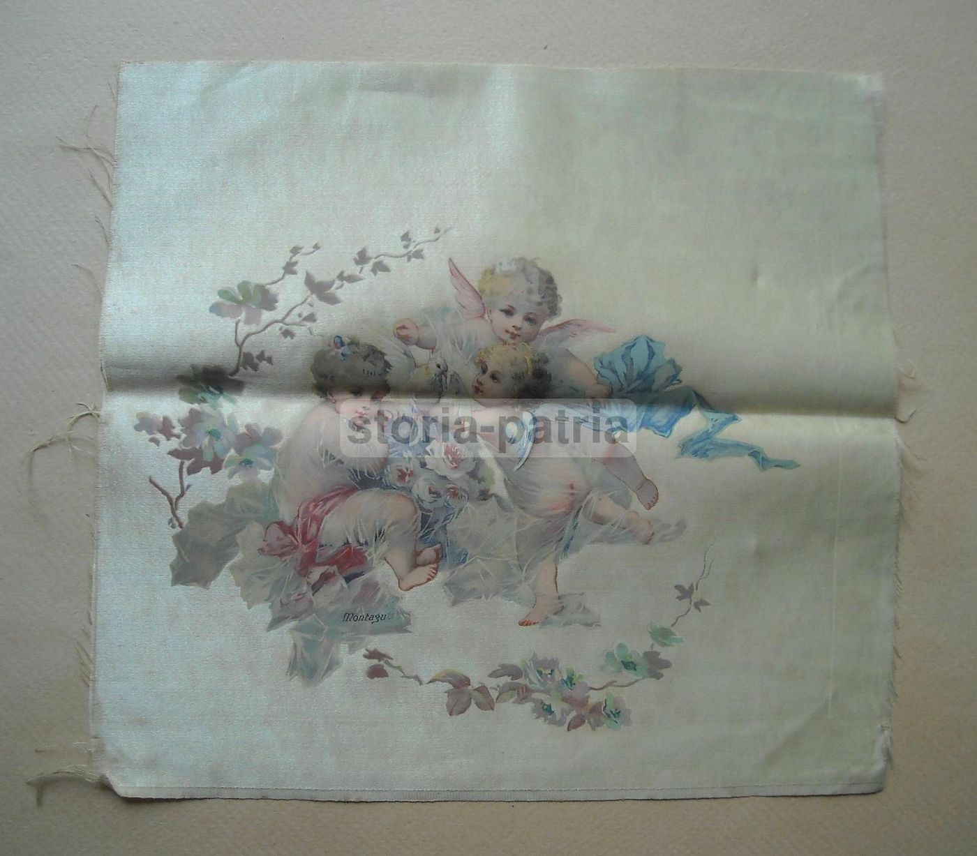 Tessuto Decorativo Liberty Con Puttini E Angeli, Montagu, Anni '30