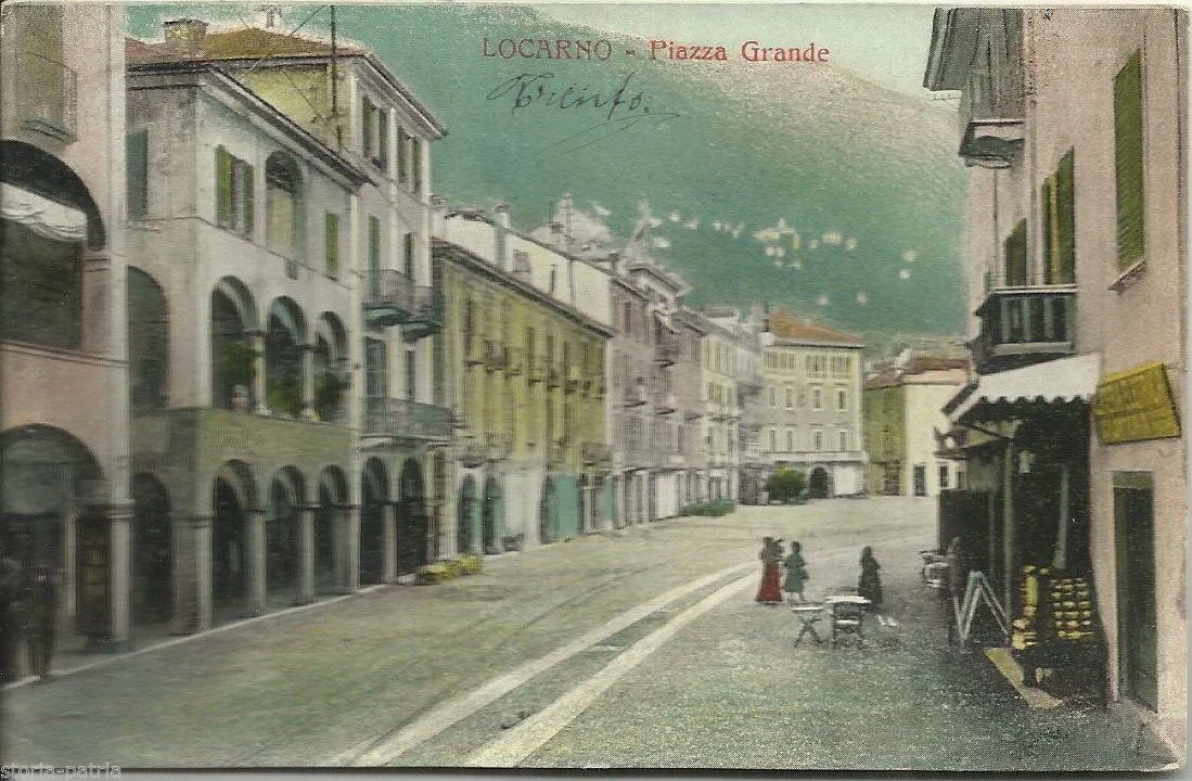 Cartolina Locarno Piazza Grande 1916 Viaggiata Zona di Guerra