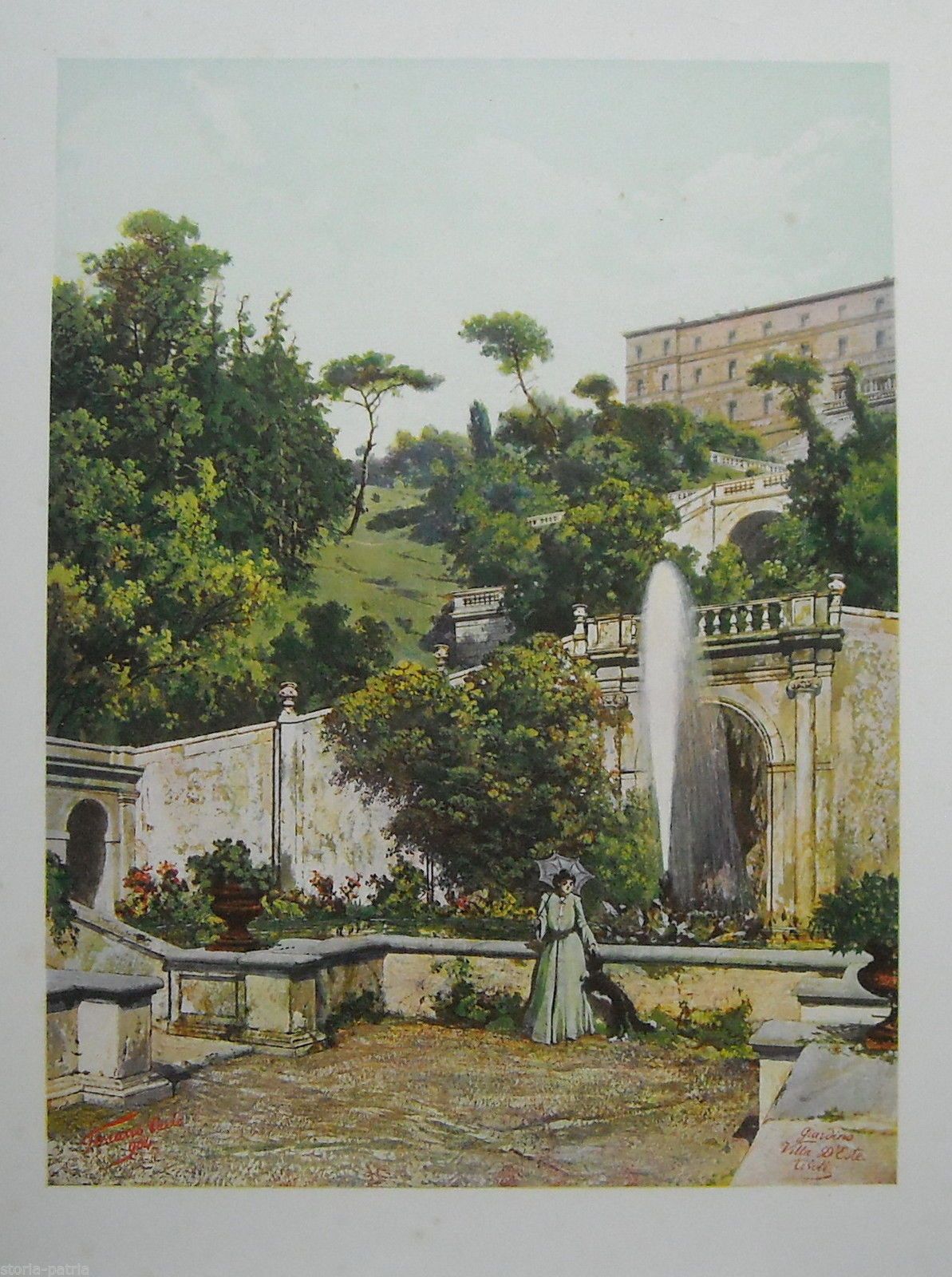 Stampa Antica Villa d'Este, Tivoli: Giardino E Fontana Di Carlo Ferrario