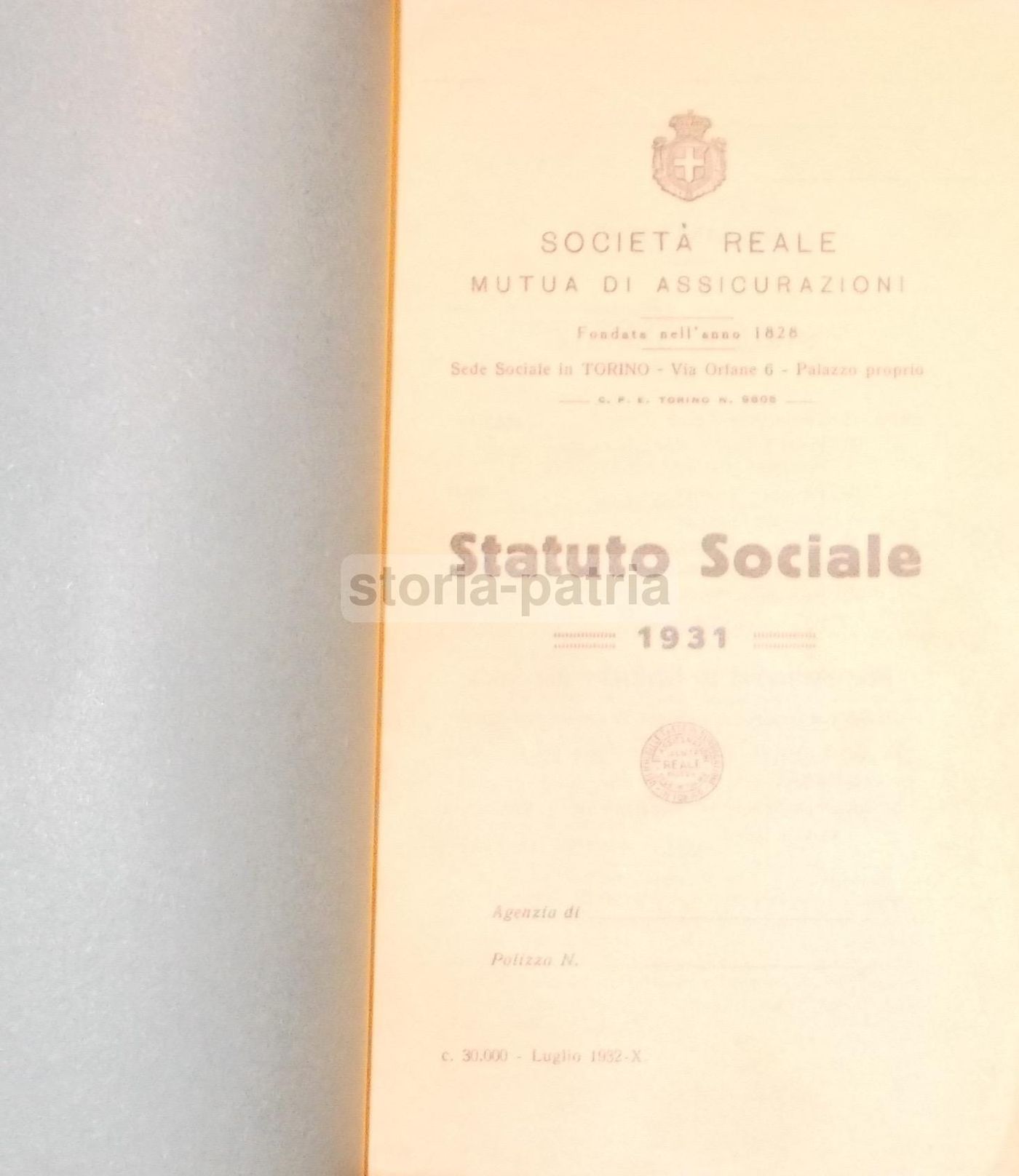 Statuto Società Reale Mutua Assicurazioni, Torino 1931, Artale