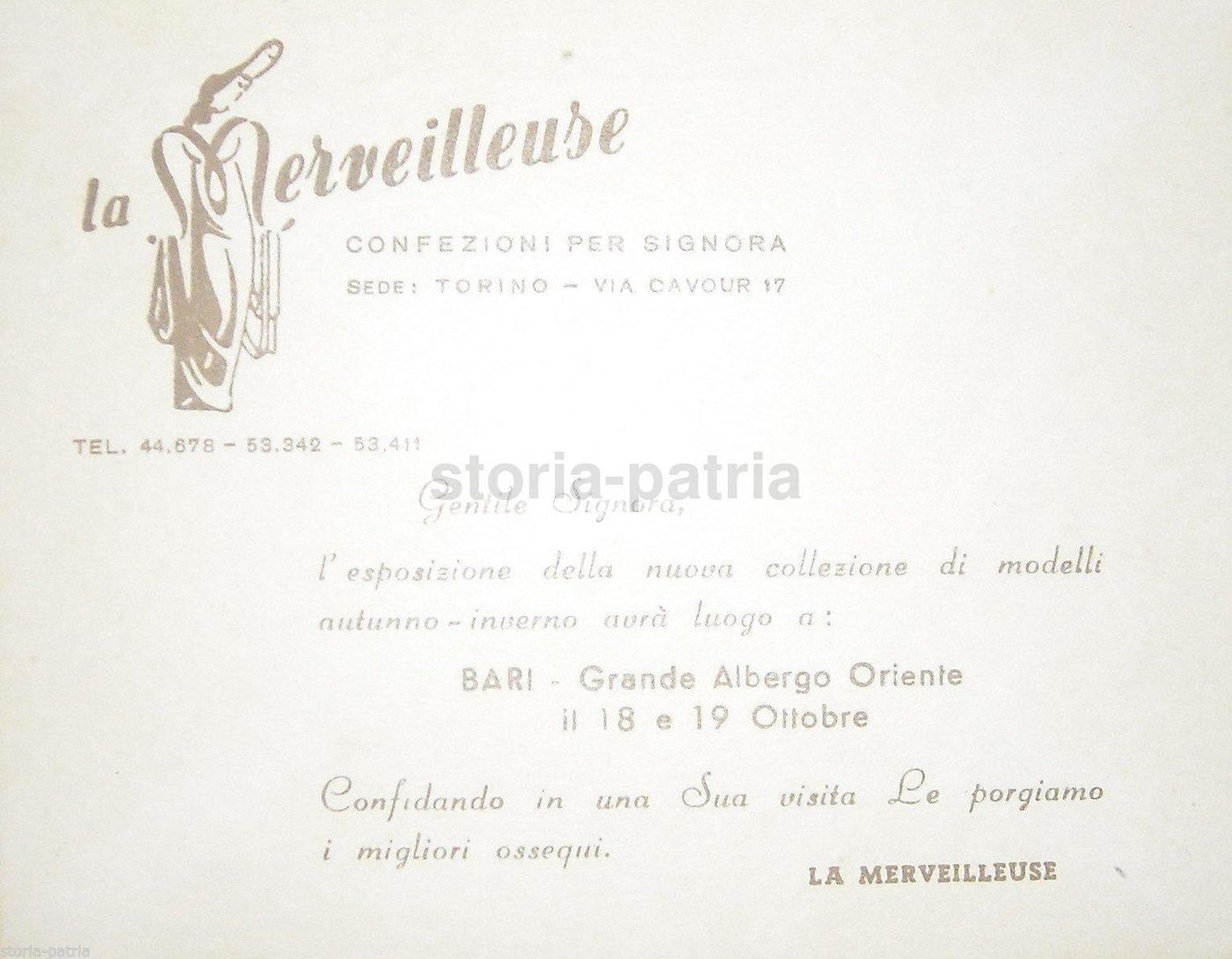 La Merveilleuse Torino Cartoncino Pubblicitario Anni '30 Bari