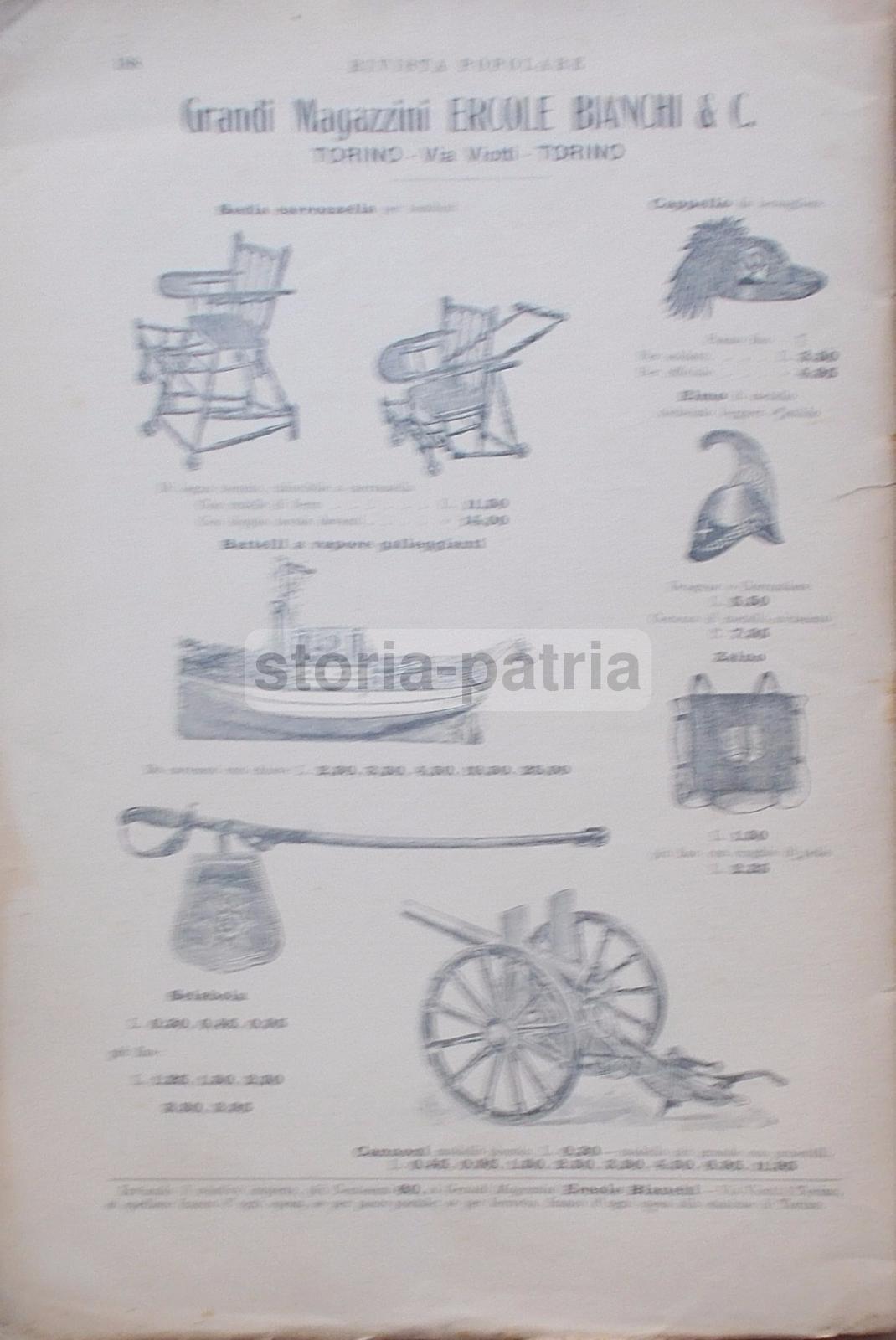 Pubblicità Grandi Magazzini Ercole Bianchi Torino Giocattoli 1912