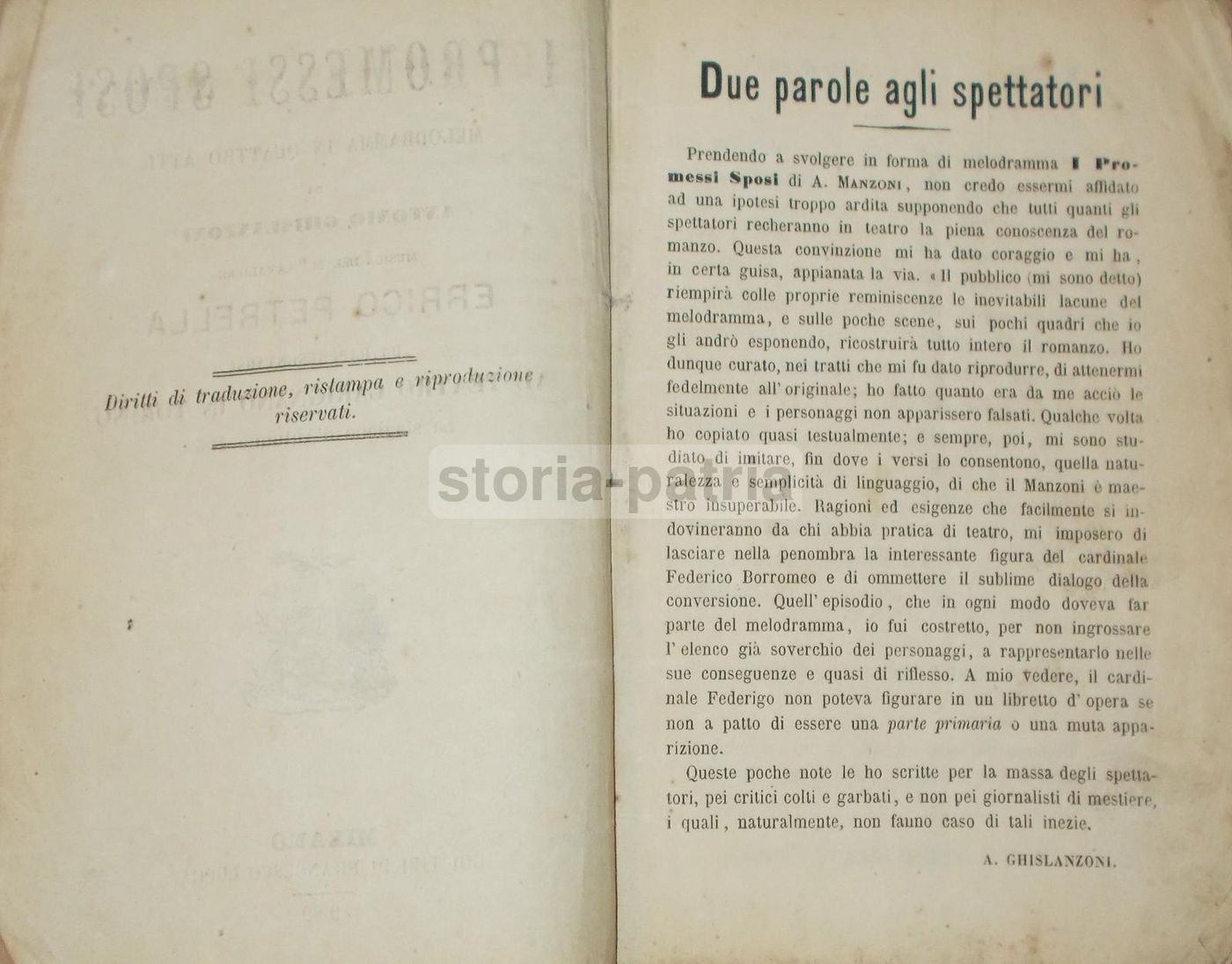 Libretto De I Promessi Sposi, Ghislanzoni, Petrella, Teatro Carignano, 1869