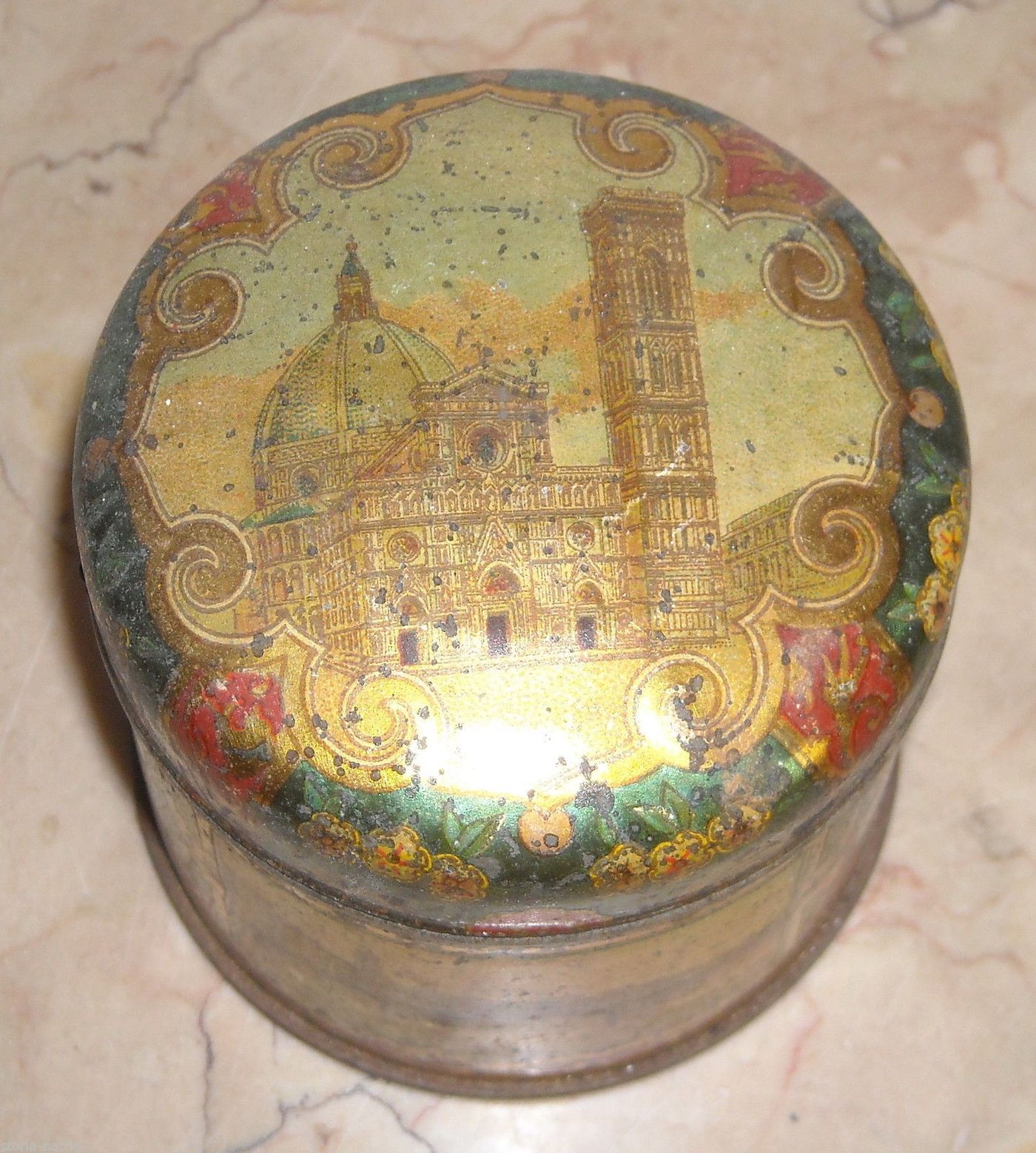 Scatola In Latta Liberty Con Vedute Di Firenze, 1900 Circa