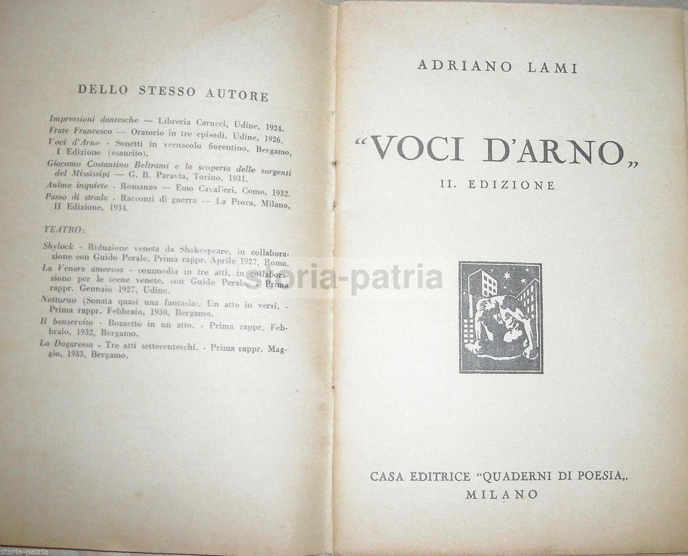 Voci d'Arno. Adriano Lami, 1936. Bottega Di Poesia. Dialetto Toscano.
