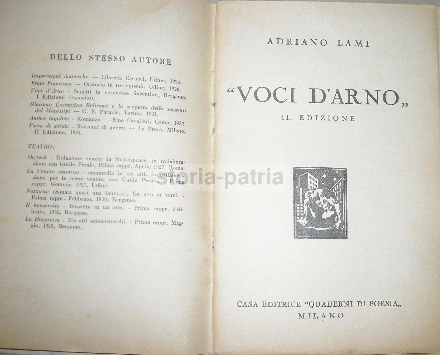 Voci d'Arno. Adriano Lami, 1936. Bottega Di Poesia. Dialetto Toscano.