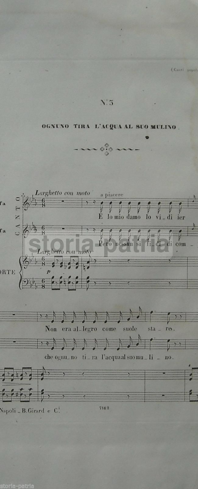 Spartito Musicale Antico Di Luigi Gordigiani, Canti Toscani, Napoli, XIX Secolo