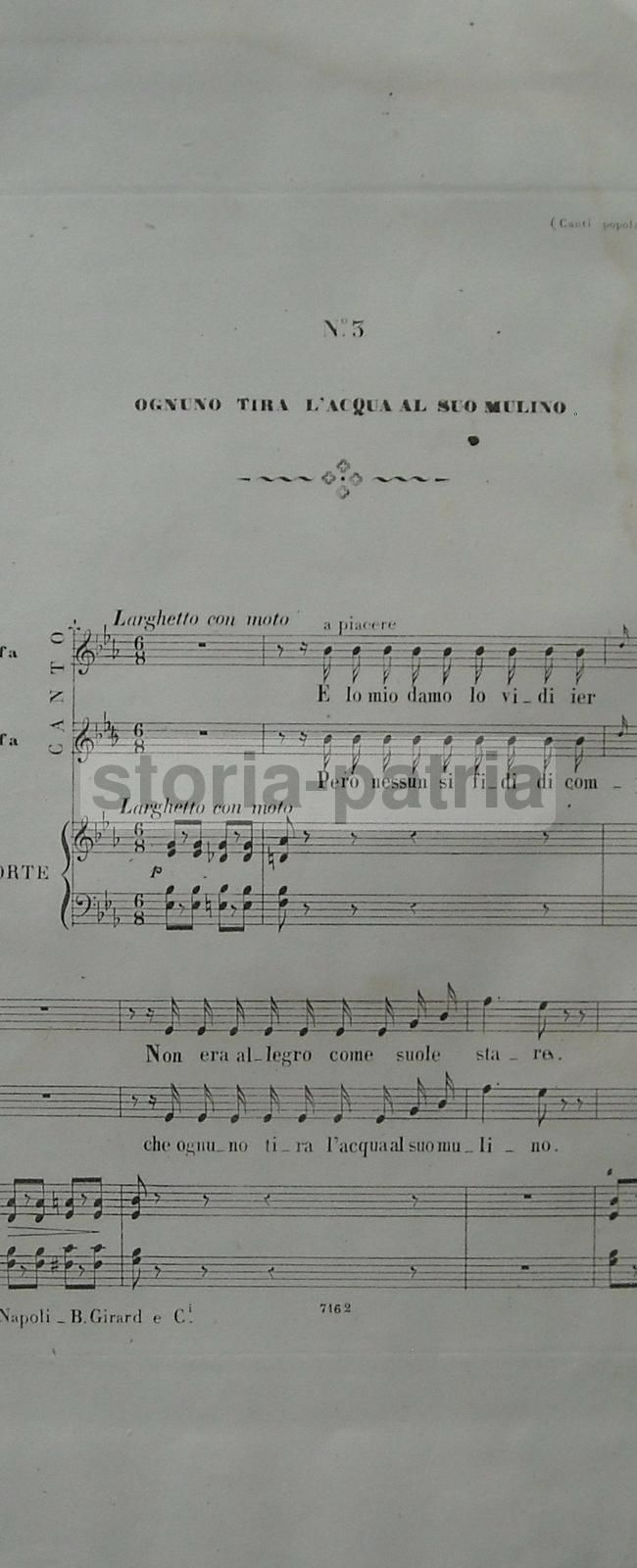 Spartito Musicale Antico Di Luigi Gordigiani, Canti Toscani, Napoli, XIX Secolo