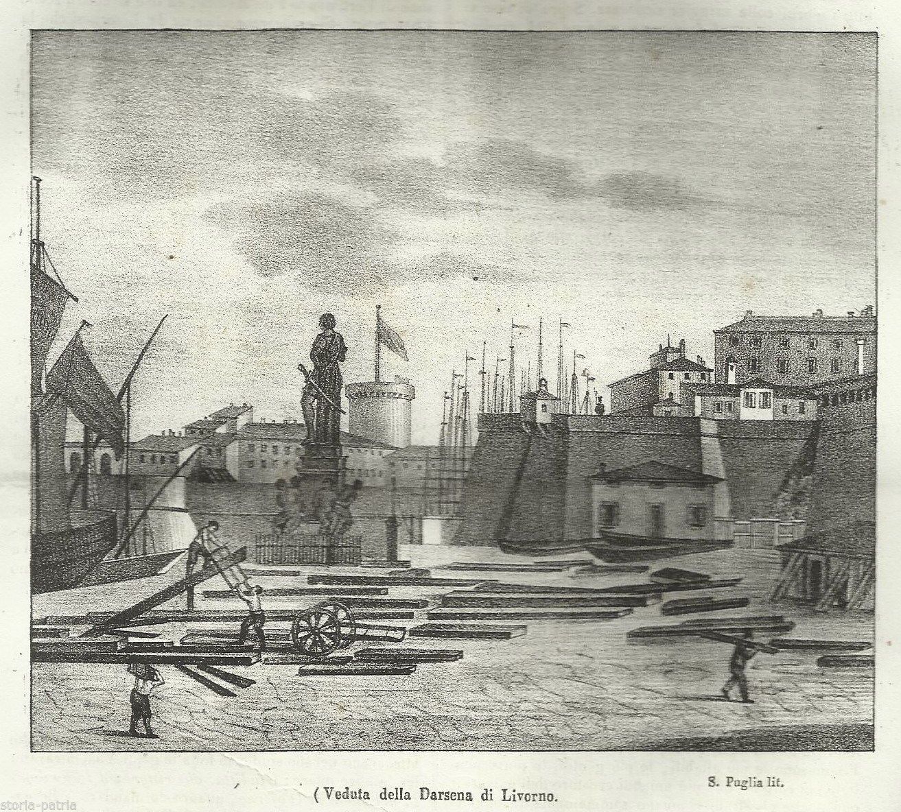 Veduta Della Darsena Di Livorno, Litografia Di S. Puglia, 1845