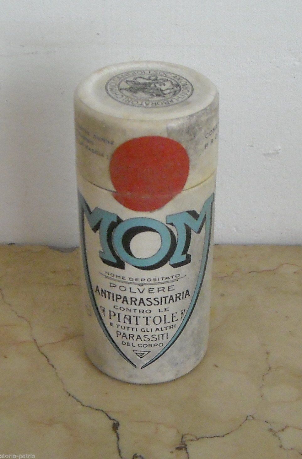 Scatola Polvere Antiparassitaria MOM, Laboratori Chimici Candioli, Livorno