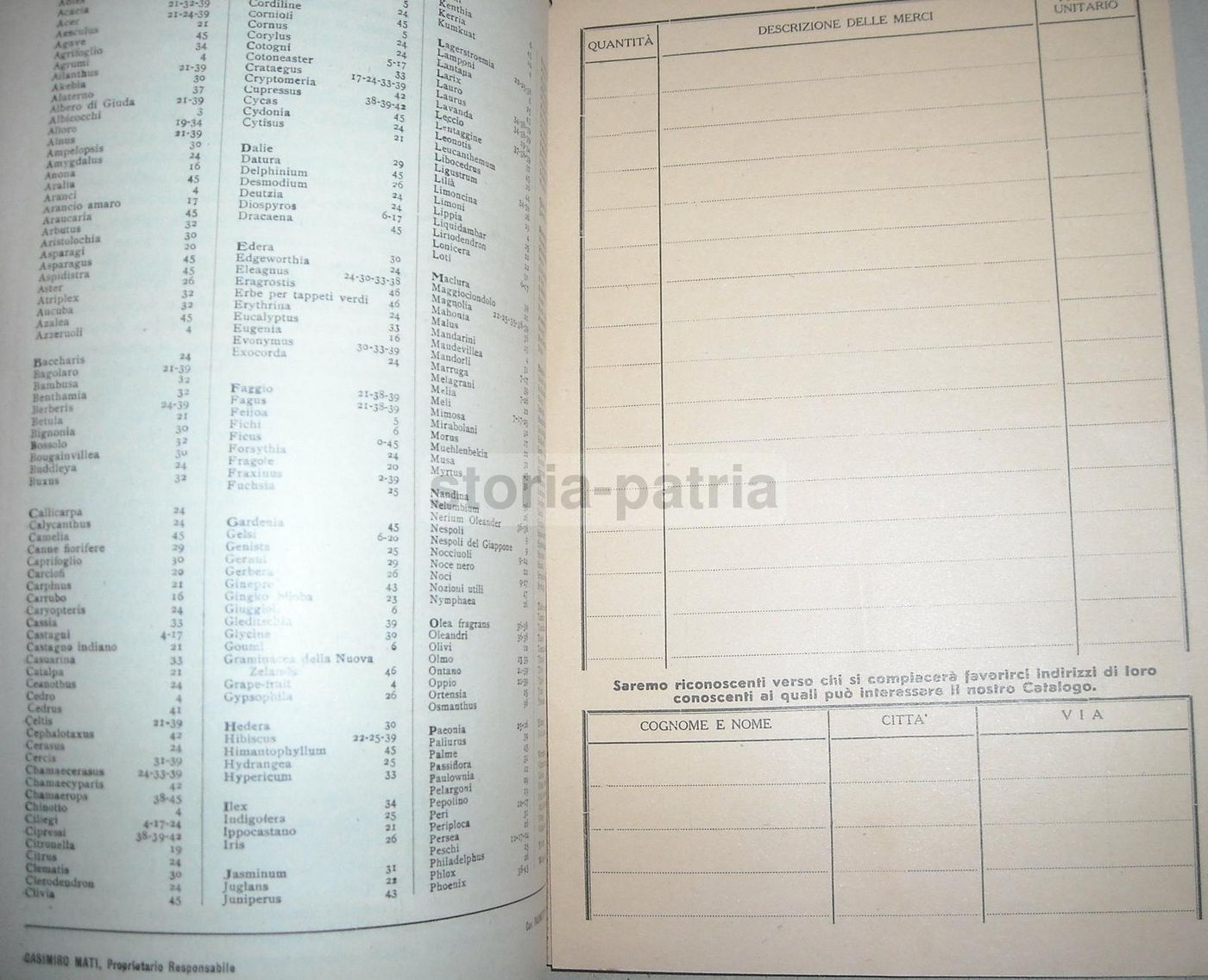 Catalogo Vivai Piante Mati Pistoia 1951 1952