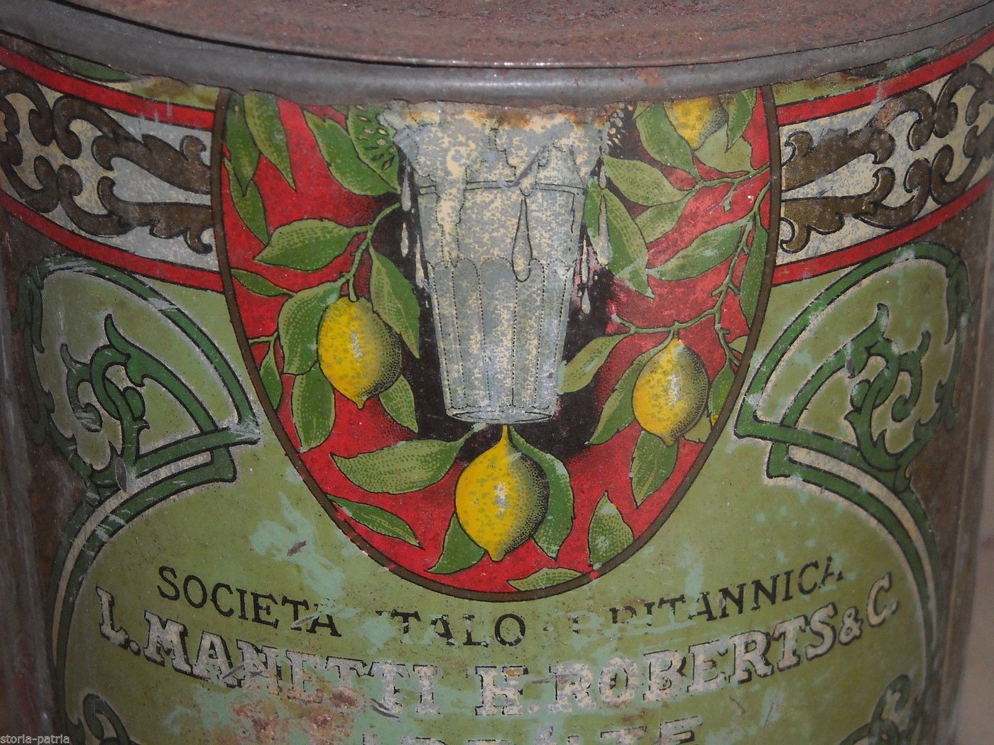 Antica Latta Pubblicitaria Manetti & Roberts, Limoni, Firenze, Liberty