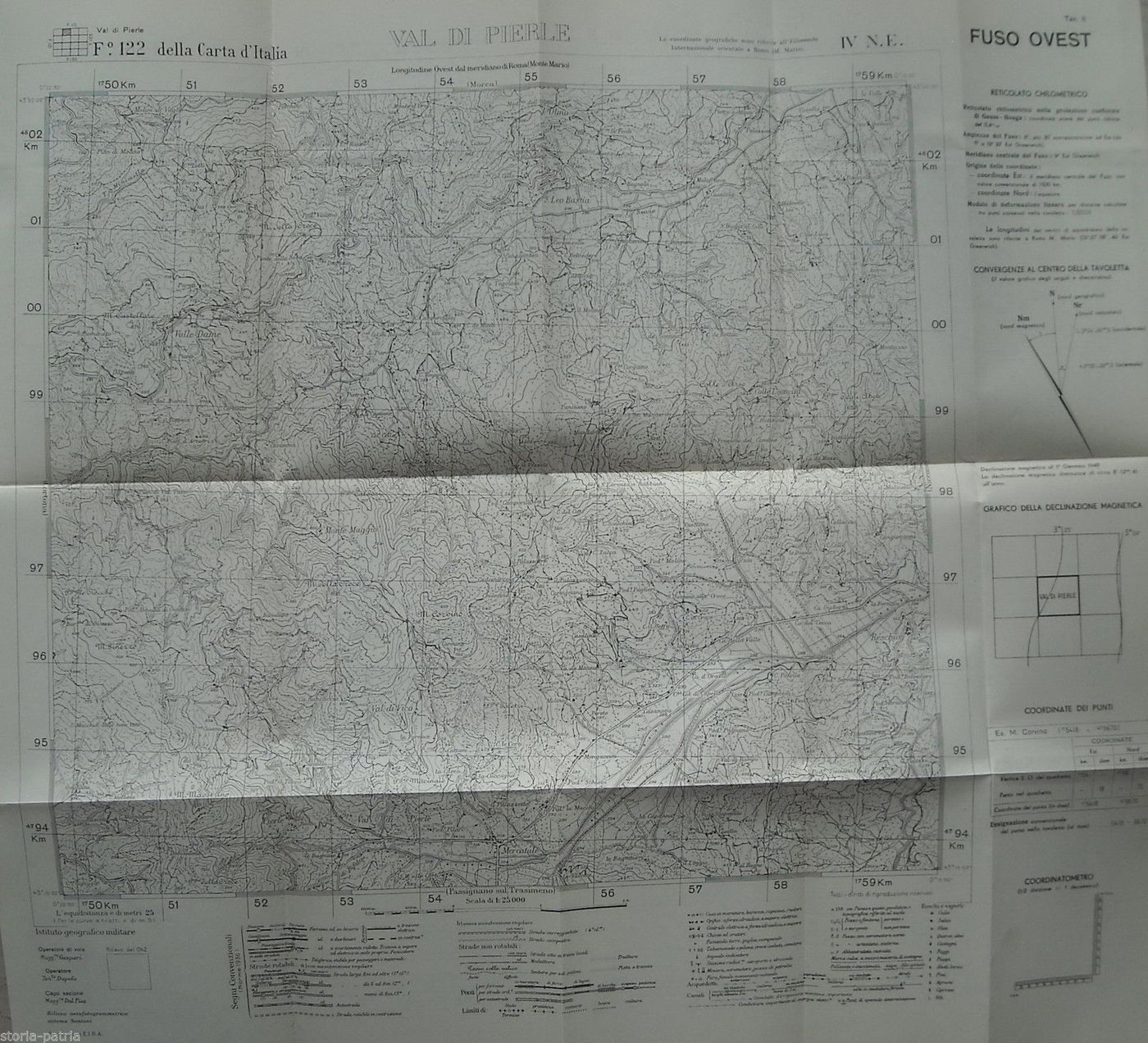 Mappa Topografica Val Di Pierle Umbertide 1942 IGM Toscana Umbria
