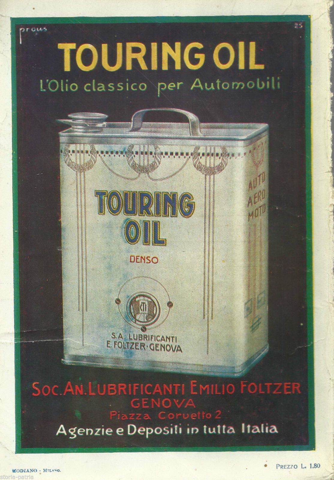 Touring Oil: Pubblicità Foltzer, Genova, Anni '20, Prous