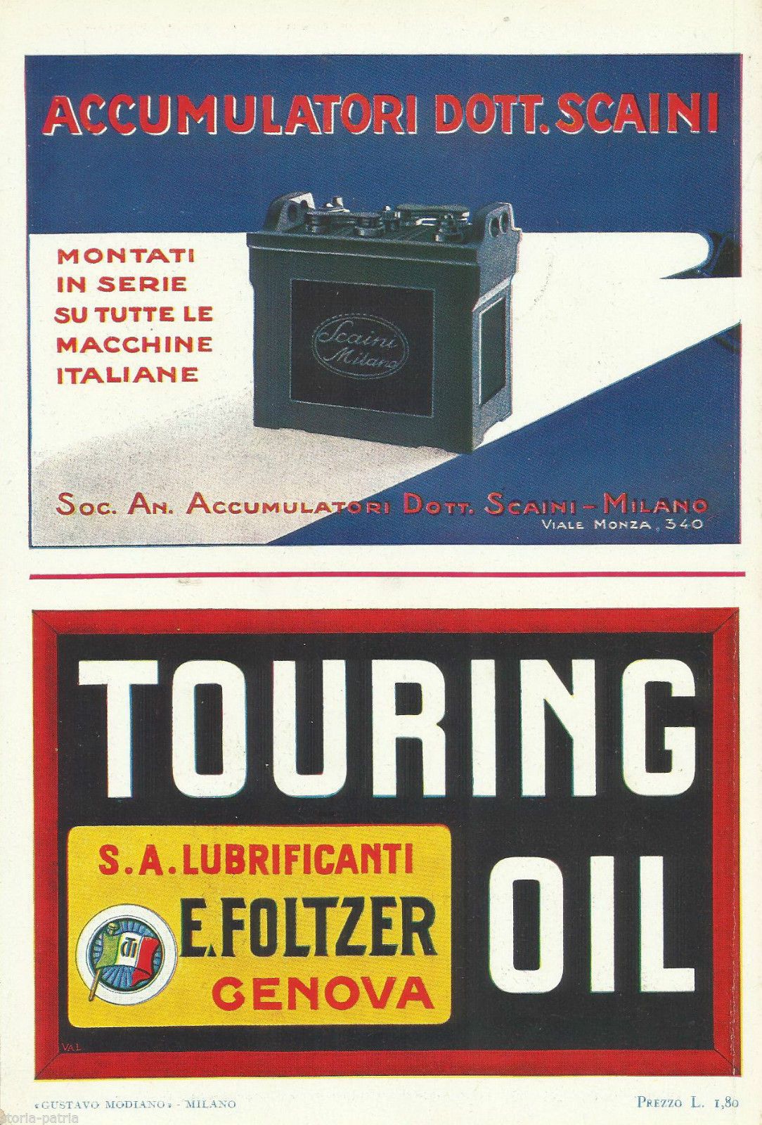 Pubblicità Touring Oil E Scaini, Anni '900, TCI, Genova E Milano