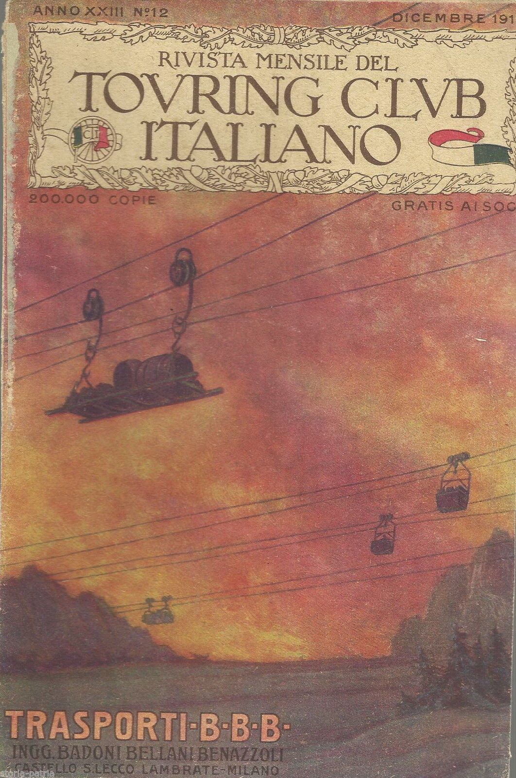 Stampa Pubblicitaria Funivia BBB Badoni Bellani Benazzoli 1917