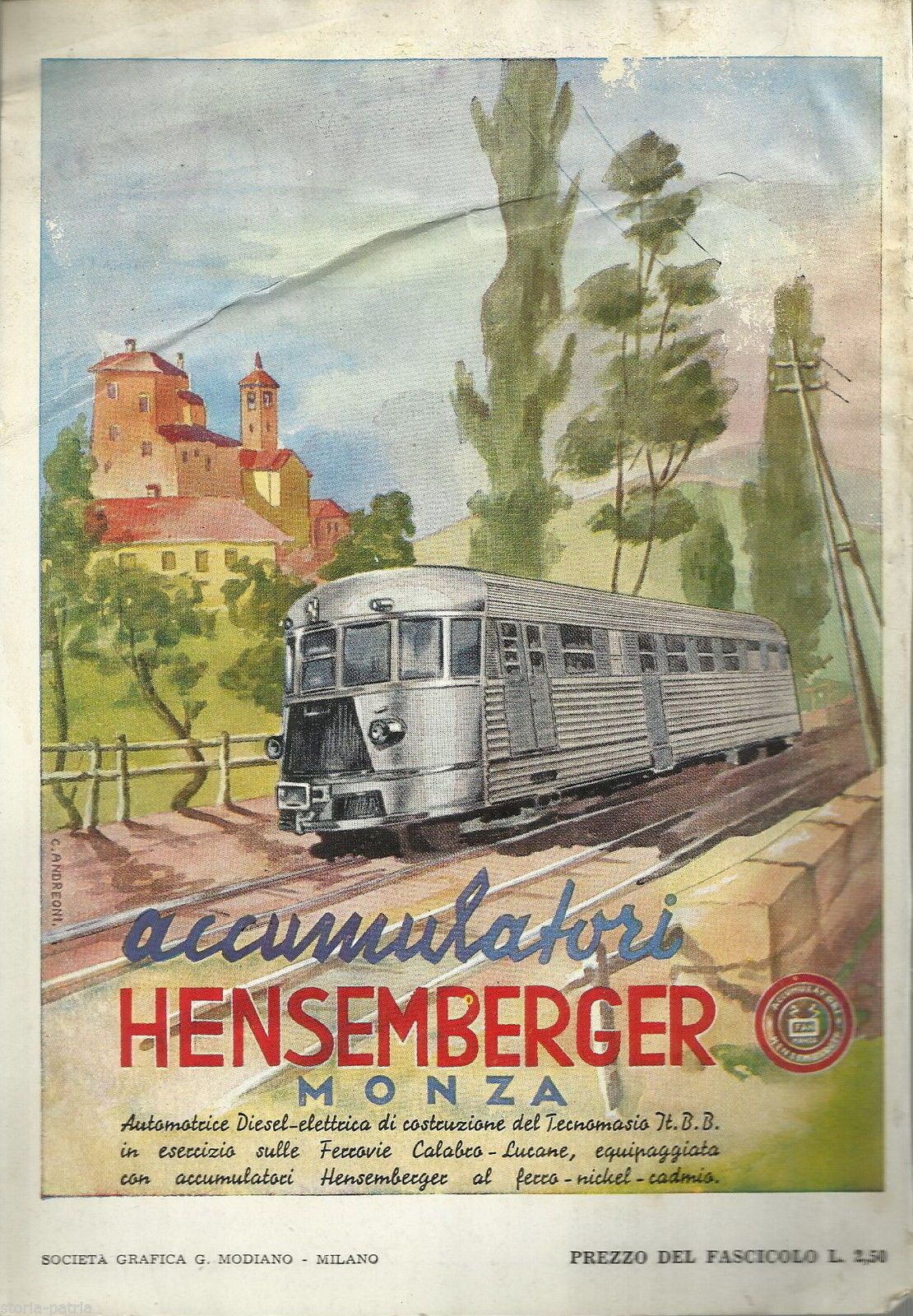 Stampa Pubblicitaria Accumulatori Hensemberger E Ferrovie Calabro Lucane