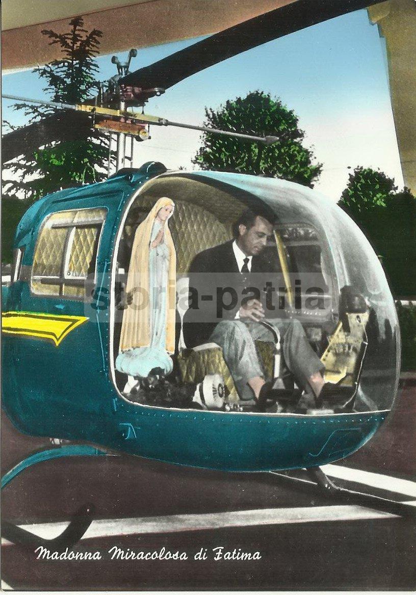 Fotografia d'Epoca Madonna Di Fatima, Trasporto Su Elicottero Agusta, Anni '50 '60
