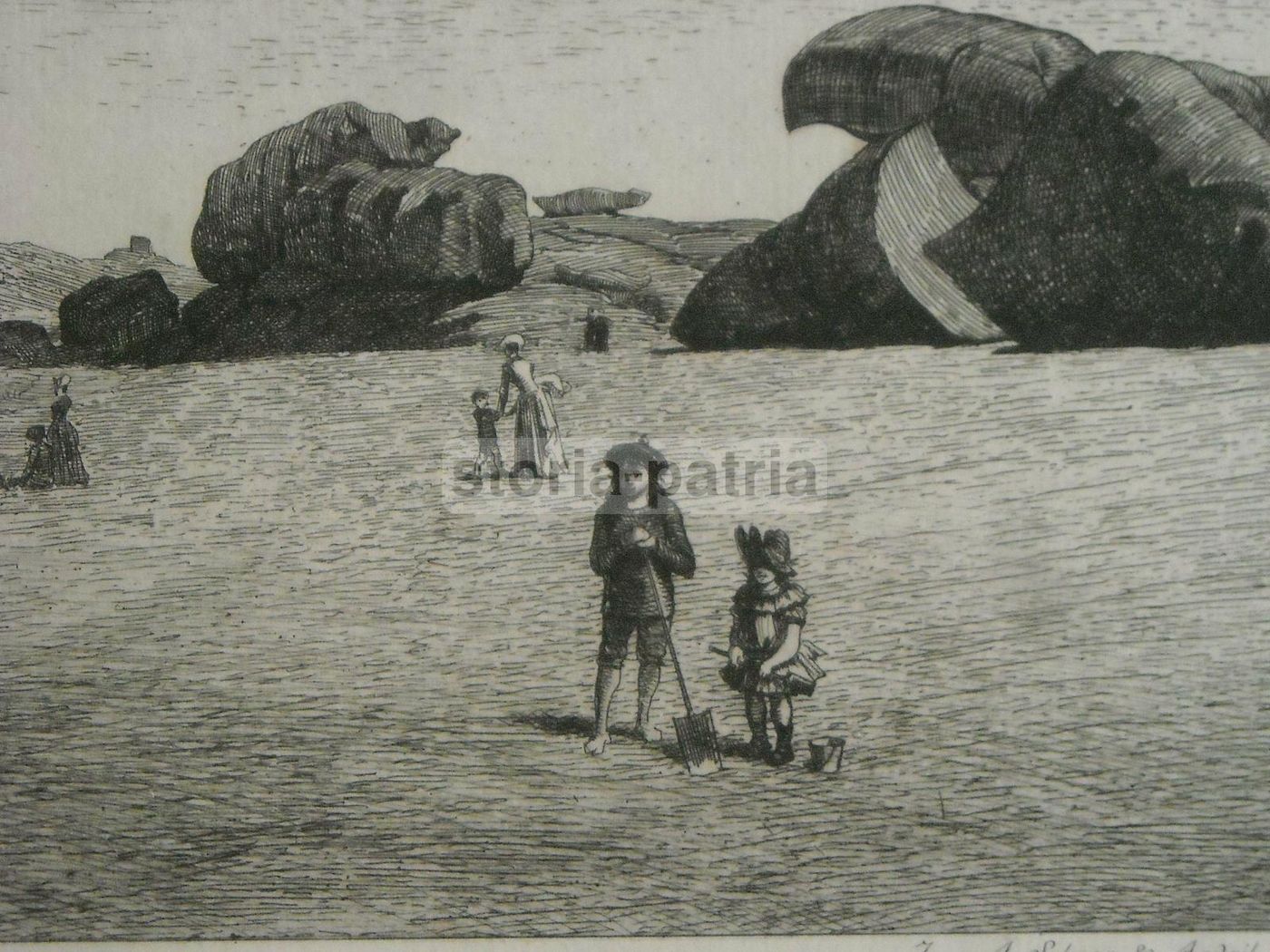 Tregastel: La Grève De Coz Porz. Acquaforte Antica Di Th. Busnel, Fine '800