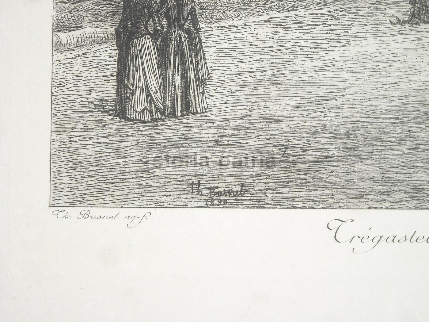 Tregastel: La Grève De Coz Porz. Acquaforte Antica Di Th. Busnel, Fine '800