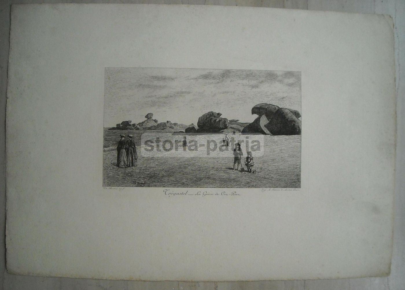 Tregastel: La Grève De Coz Porz. Acquaforte Antica Di Th. Busnel, Fine '800