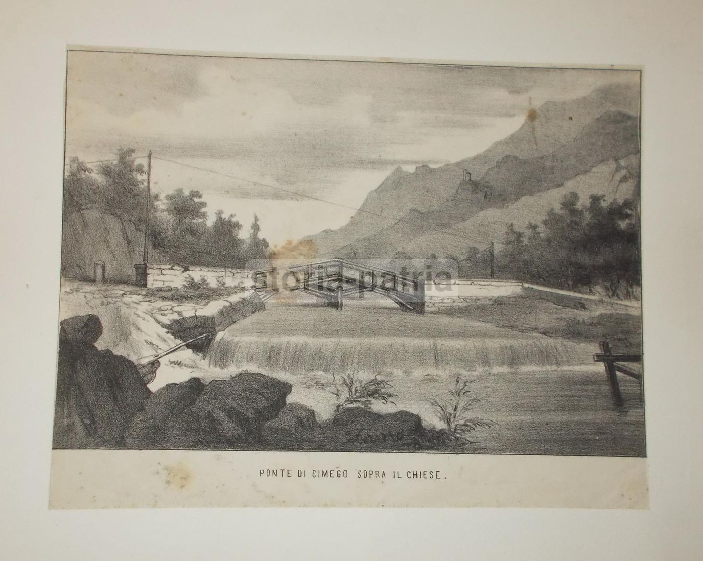 Ponte Di Cimego Sopra Il Fiume Chiese (Trentino). Litografia Antica, XIX Secolo