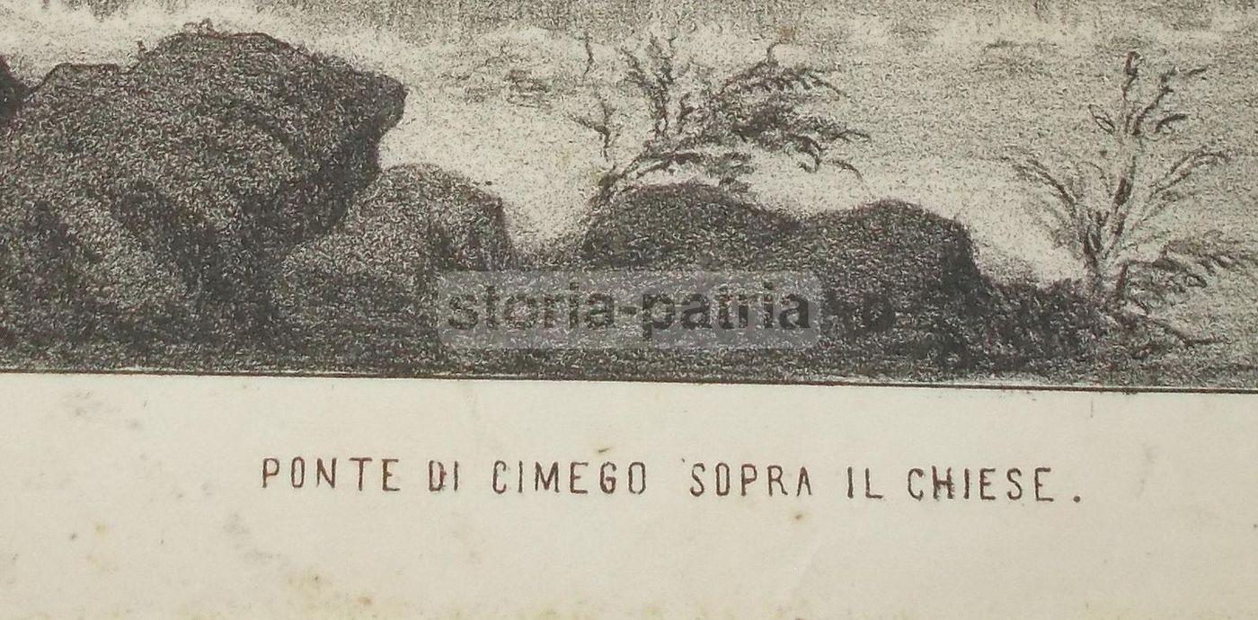 Ponte Di Cimego Sopra Il Fiume Chiese (Trentino). Litografia Antica, XIX Secolo