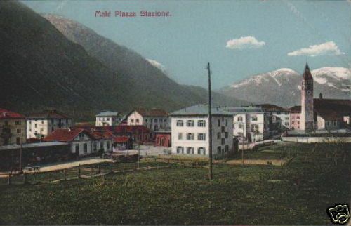 Cartolina Antica Malè, Trentino, Piazza Stazione, Primo '900