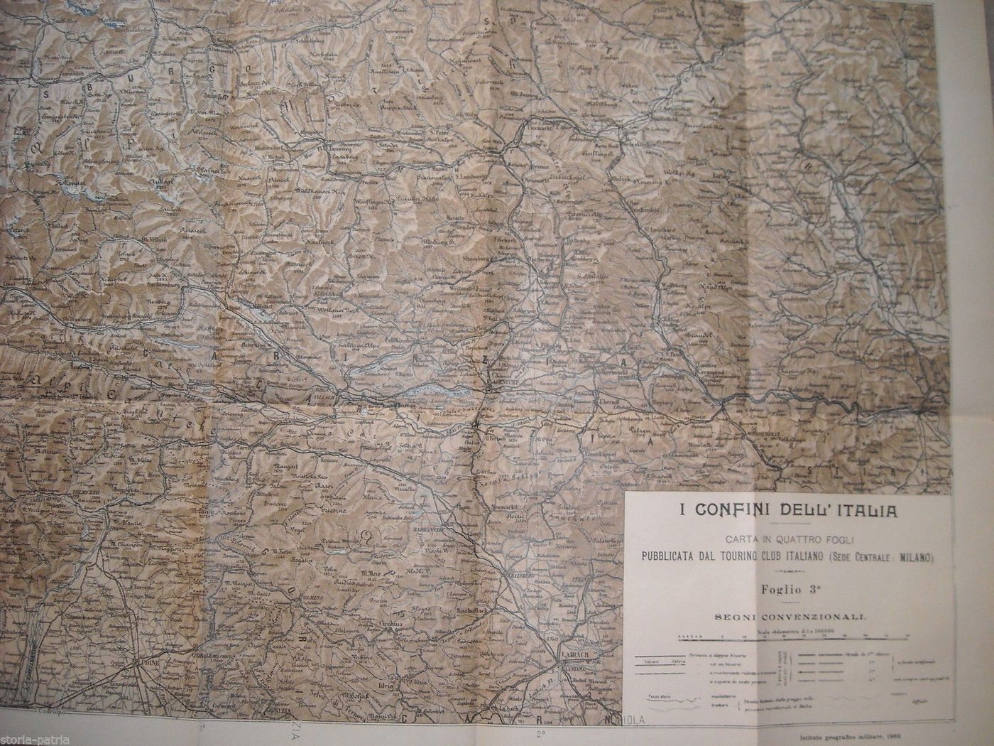 Mappa Geografica Trentino Tirolo Valtellina 1906 IGM Touring Club