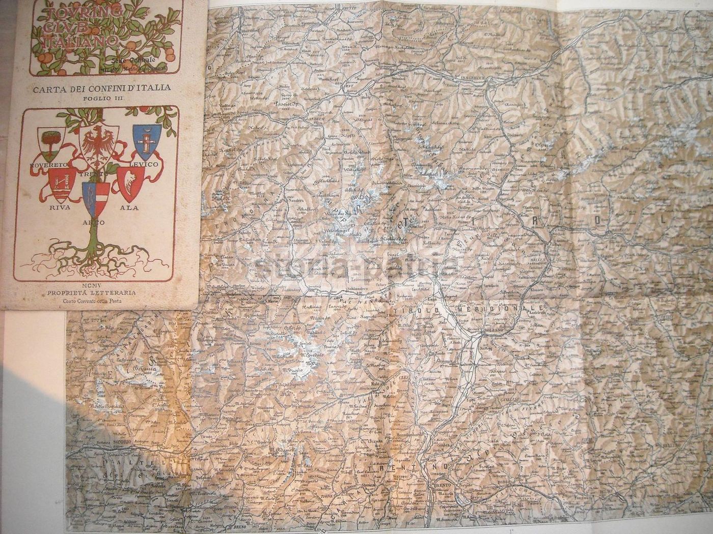 Mappa Geografica Trentino Tirolo Valtellina 1906 IGM Touring Club