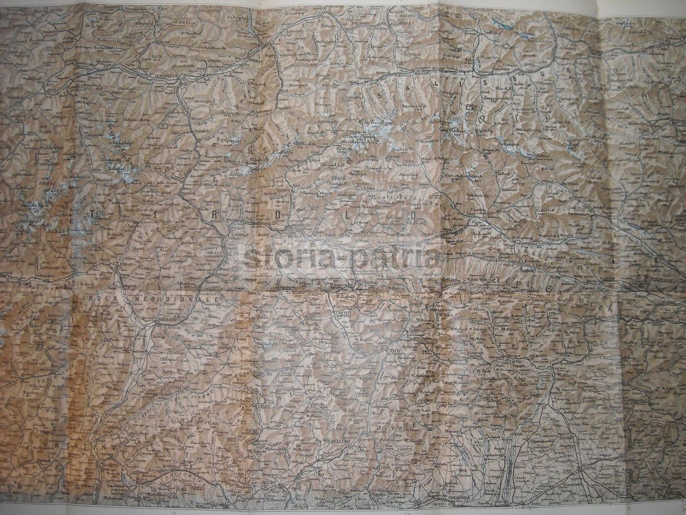 Mappa Geografica Trentino Tirolo Valtellina 1906 IGM Touring Club