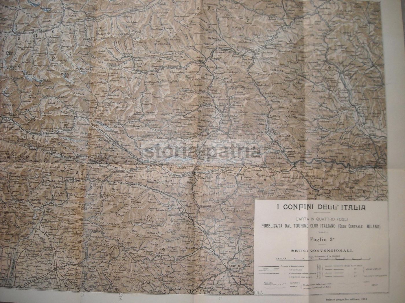 Mappa Geografica Trentino Tirolo Valtellina 1906 IGM Touring Club