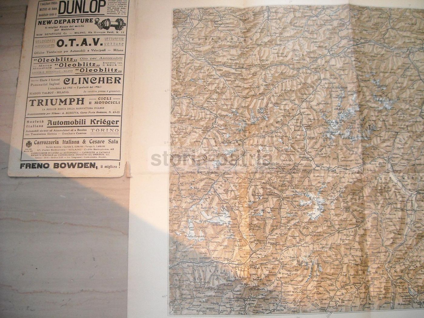 Mappa Geografica Trentino Tirolo Valtellina 1906 IGM Touring Club