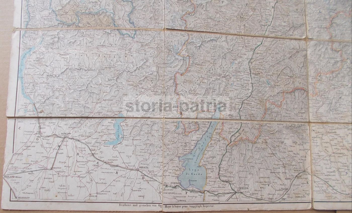 Mappa Antica Del Tirolo, Trentino, Venezia E Trieste, 1862, Georg Mayr