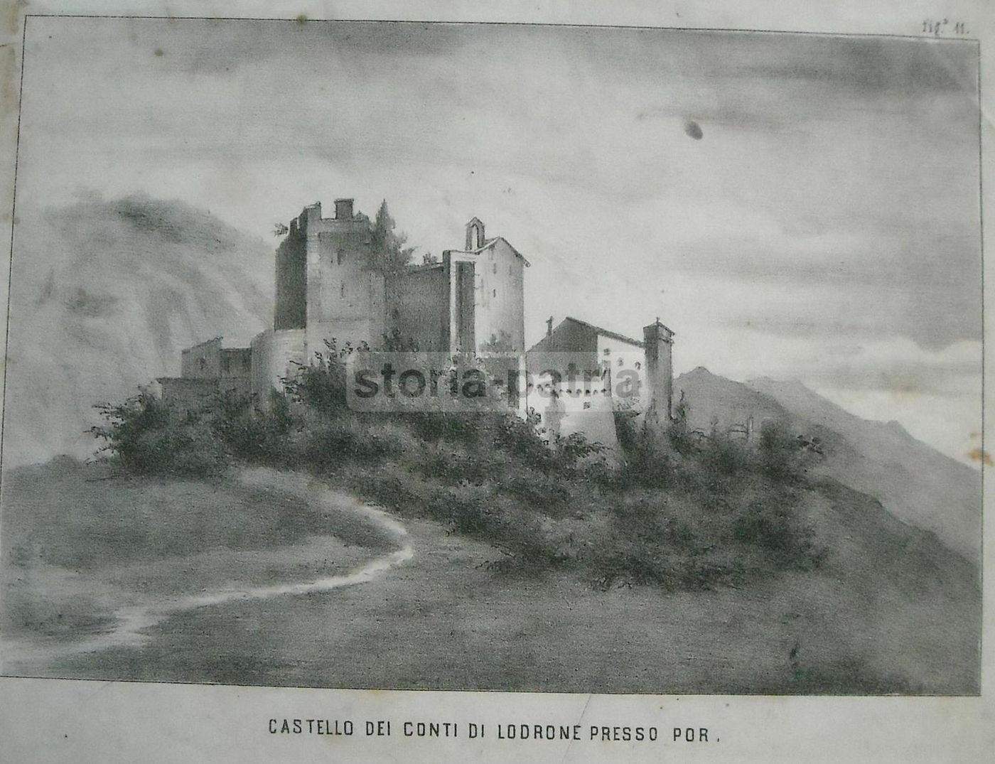 Castello Dei Conti Di Lodrone, Por. Litografia Antica, 1860.