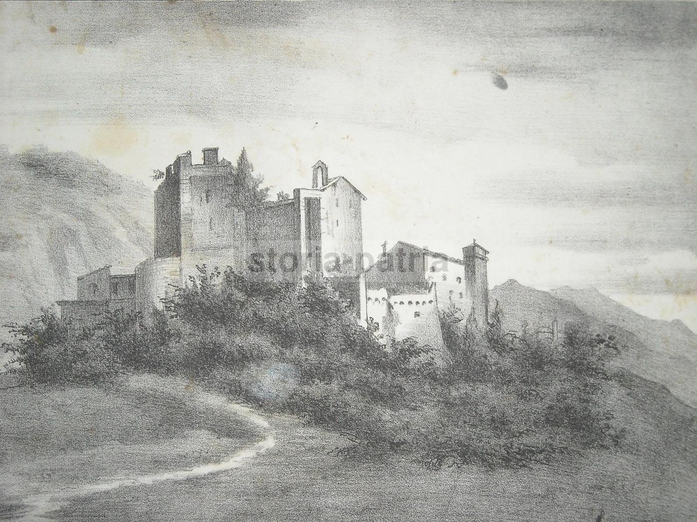 Castello Dei Conti Di Lodrone, Por. Litografia Antica, 1860.