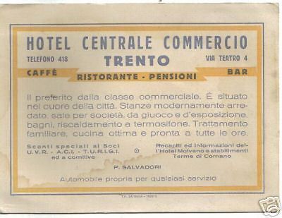 Pubblicità Hotel Centrale Commercio, Trento   Anni '30