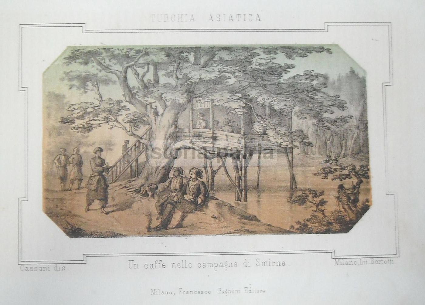 Antica Stampa Litografica: Caffè A Smirne, Turchia, Ottocento