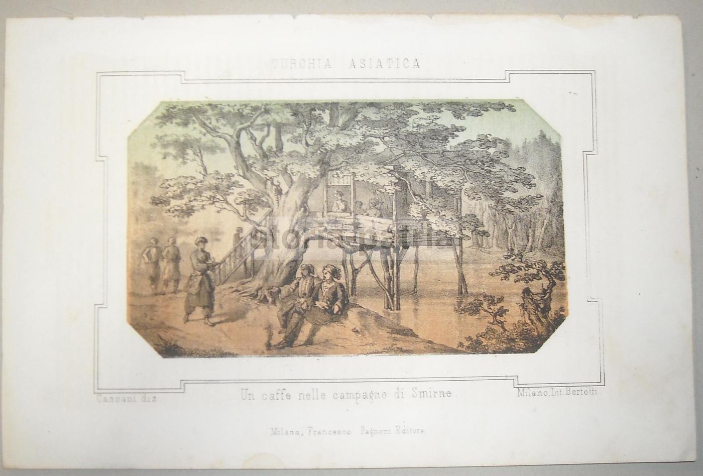 Antica Stampa Litografica: Caffè A Smirne, Turchia, Ottocento