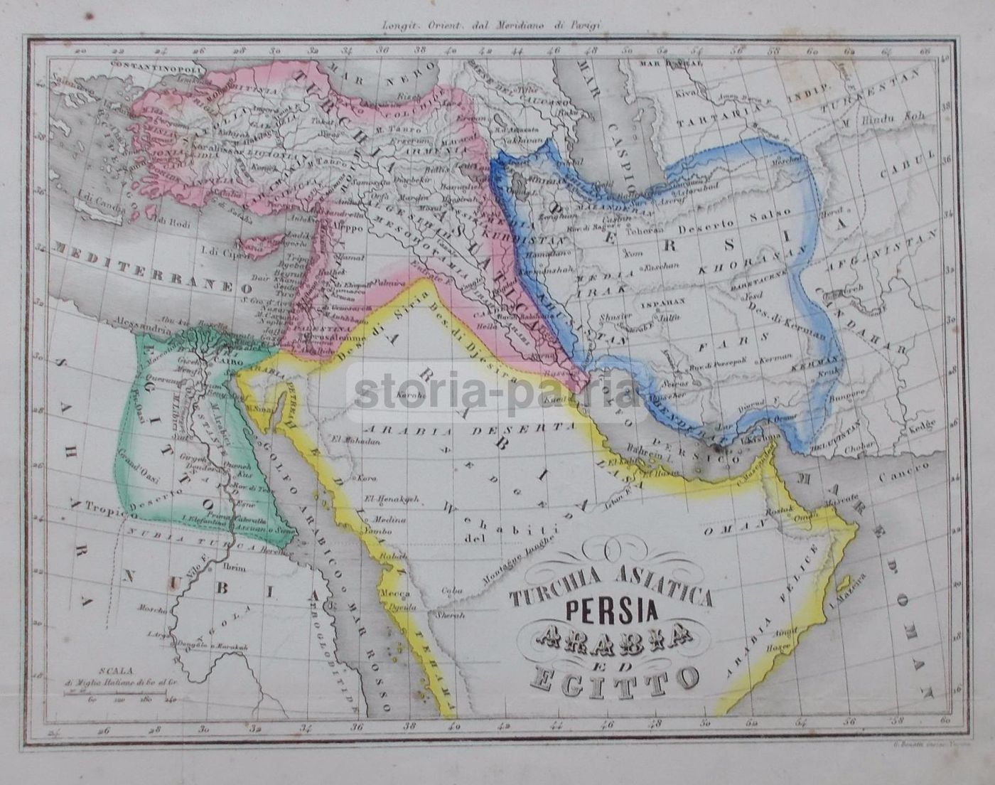 Mappa Antica Turchia Asiatica, Persia, Arabia Ed Egitto   Bonatti