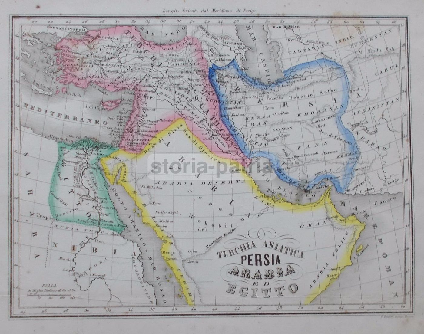 Mappa Antica Turchia Asiatica, Persia, Arabia Ed Egitto   Bonatti